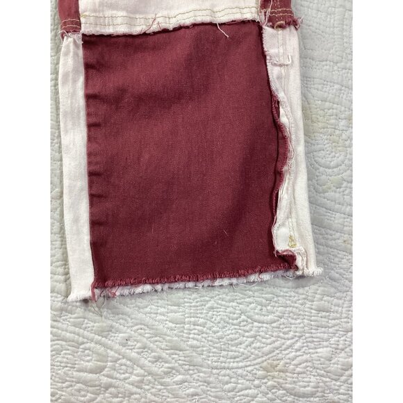 Y2K Distressed Patchwork Straight Jeans Womens Small Beige Black Grunge Rock - Picture 6 of 9